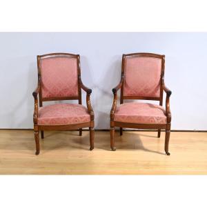 Paire de Fauteuils en Acajou, époque Restauration – Début XIXe