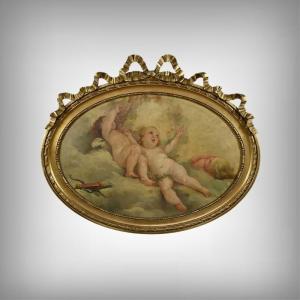 Tableau « Amours dans les Nuages » d’après Fragonard, école française du XIXe