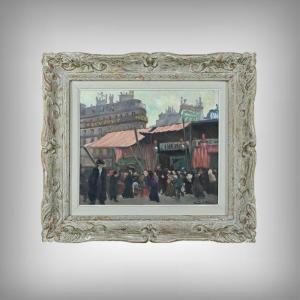 Painting "street Scene", By C. Subileau – Early 20th Century