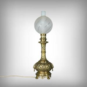 Lampe à Pétrole électrifiée en Laiton – 1920