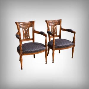Pair Of Stained Beech Armchairs – Early 20th Century