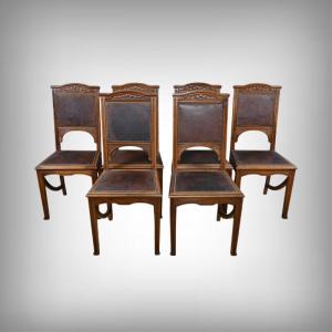 Set Of 6 Walnut Chairs, Art Nouveau – Early 20th Century