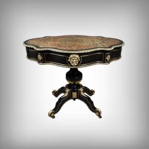 Violin-shaped Table In Boulle Marquetry, Napoleon III Period – Mid-19th Century