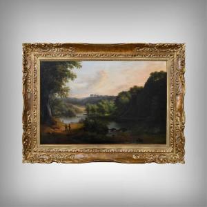 Painting "discussion By The River" Signed A. Savary – Mid-19th Century