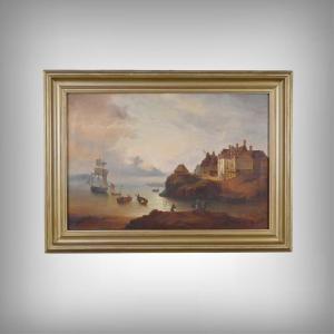 Painting "light On The Port", French School, 19th Century