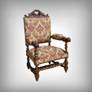 Oak Ceremonial Armchair, Louis XIII Style - Early 20th Century