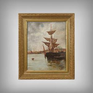 Tableau « Voilier sur mer calme », Huile sur toile – Fin XIXe