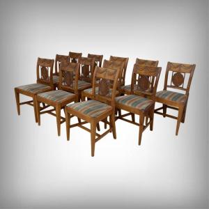 Set Of 12 Provençal Chairs In Cherry Wood – Mid-20th Century