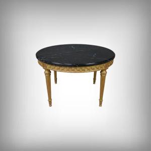 Table de Salon en Marbre & Bois Doré à l’Or fin, style Louis XVI – Milieu XXe