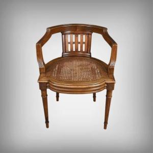 Small Walnut Office Armchair, Louis XVI Style – Late 19th Century