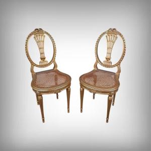 Paire de Chaises en Bois Doré, style Louis XVI – Début XXe