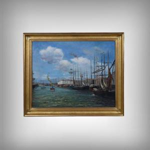Tableau « Scène de Port », Huile sur Toile, signé F. Nicoli – XXe
