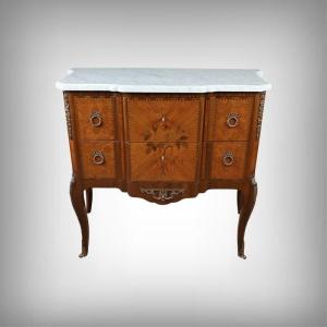 Commode Sauteuse en Marqueterie, style Transition Louis XV Louis XVI – Milieu XXe