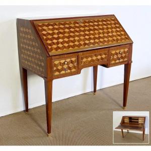  Bureau De Pente En Noyer, époque Louis XVI– XVIIIe 