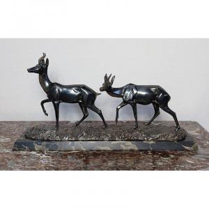 Important Bronze « Les Deux Gazelles » Signé I. Rochard - XXe 