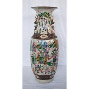  Grand Vase Balustre, En Porcelaine De Canton Craquelée, Chine – XIXe 
