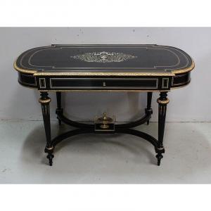 Table De Milieu En Poirier Noirci, époque Napoléon III - 1ère Partie Du XIXe