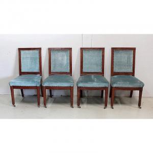 Suite Of 4 Chairs In Solid Mahogany, Directoire Period - 1800