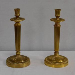 Paire De Flambeaux En Bronze Doré, Style Louis XVI – Début XXe