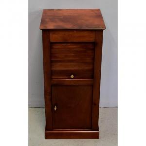 Charming Small Bedside Table With Curtain, In Solid Cherry, Directoire Taste - Mid-19th Century