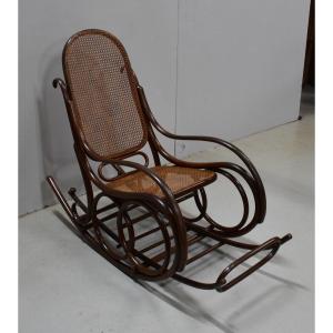 Rocking Chair And Its Footrest, In Beech, `thonet` Spirit - 1900