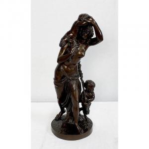  Bronze « Bacchante Et Petits Faunes » D’après J-j Foucou – 2ème Moitié Du XIXe 