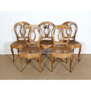 Suite Of 5 Chairs In Solid Walnut In The Style Of Louis XV, Napoleon III Period - Mid-19th Century