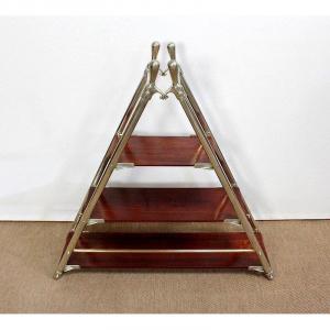 Rare Boat Shelf In Solid Mahogany And Chromed Metal - 1920