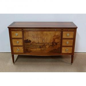 Chest Of Drawers In Mahogany And Marquetry, In The Style Of Louis XVI - 1940/1950