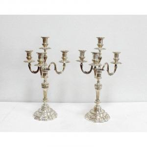 Pair Of Candelabras In Silver Bronze, Louis XVI Taste - Late Nineteenth