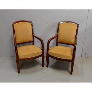 Pair Of Armchairs In Mahogany From Cuba - Late 18th Century - Early 19th Century