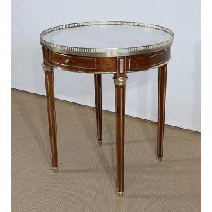 Bouillotte Table In Mahogany And Carrara Marble, Louis XVI Style - Mid-19th Century