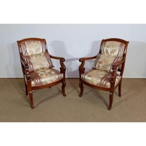Pair Of Armchairs In Solid Cuban Mahogany, Restoration Period - Early Nineteenth