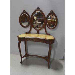Atypical Kidney Dressing Table In Solid Walnut, Louis XVI Style - Early Twentieth