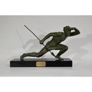 Bronze Art Déco, « Le Guetteur Au Javelot », De A. Ouline – Début XXe