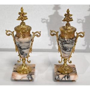 Pair Of Cassolettes In Marble And Bronze - 1920