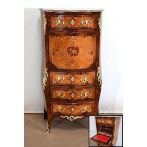 Secretary In Marquetry, Transition Louis XV / Louis XVI - Late Nineteenth