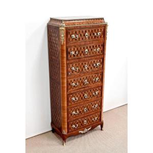 Semainier Secretaire In Precious Wood, Louis XV Style, Napoleon III Period - Mid-19th Century