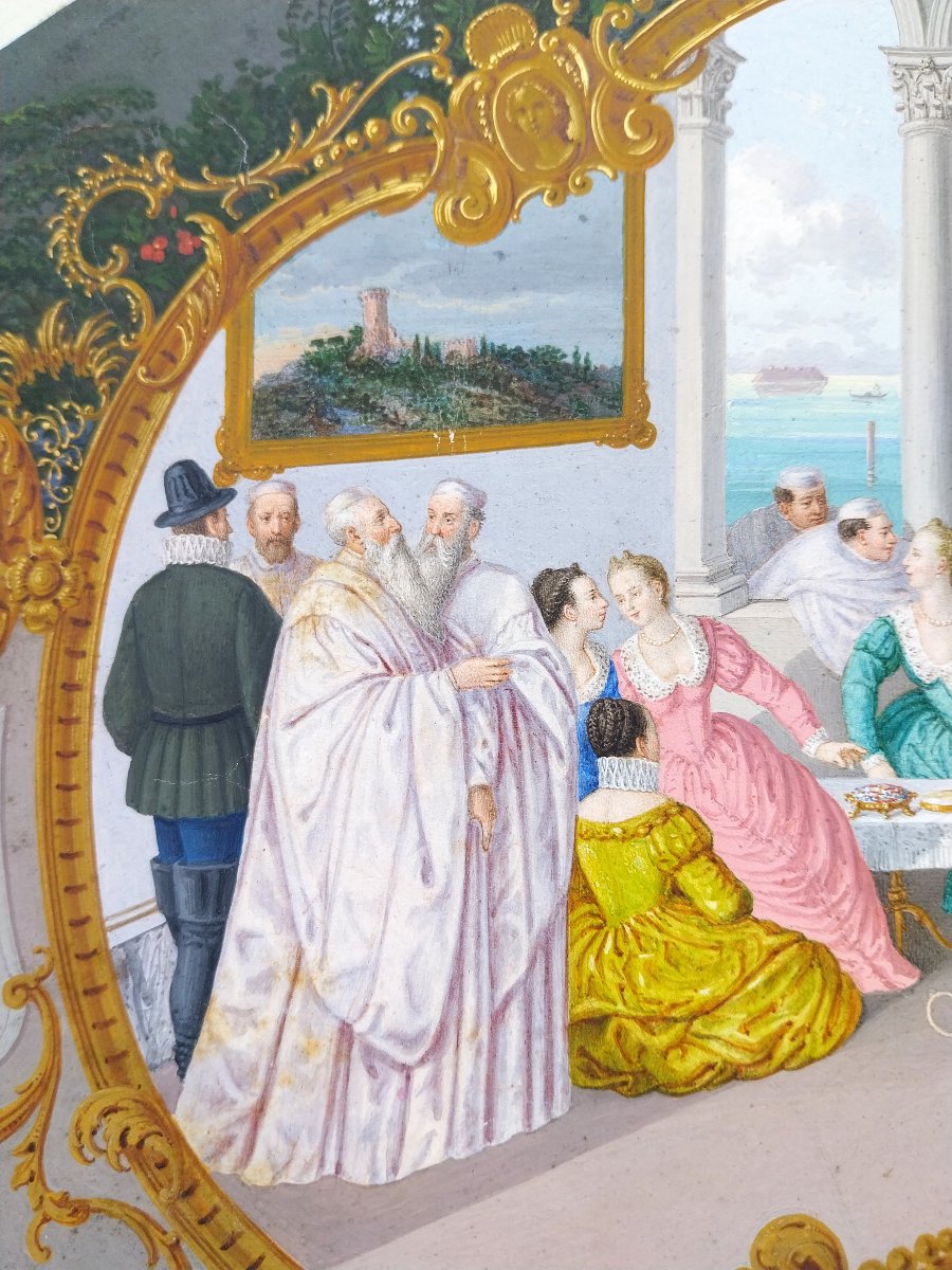 Projet d'éventail par Giovanni Prosdocimi - Bal dans un palais à Venise-photo-3