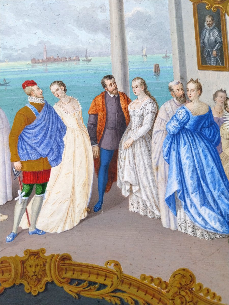Projet d'éventail par Giovanni Prosdocimi - Bal dans un palais à Venise-photo-4