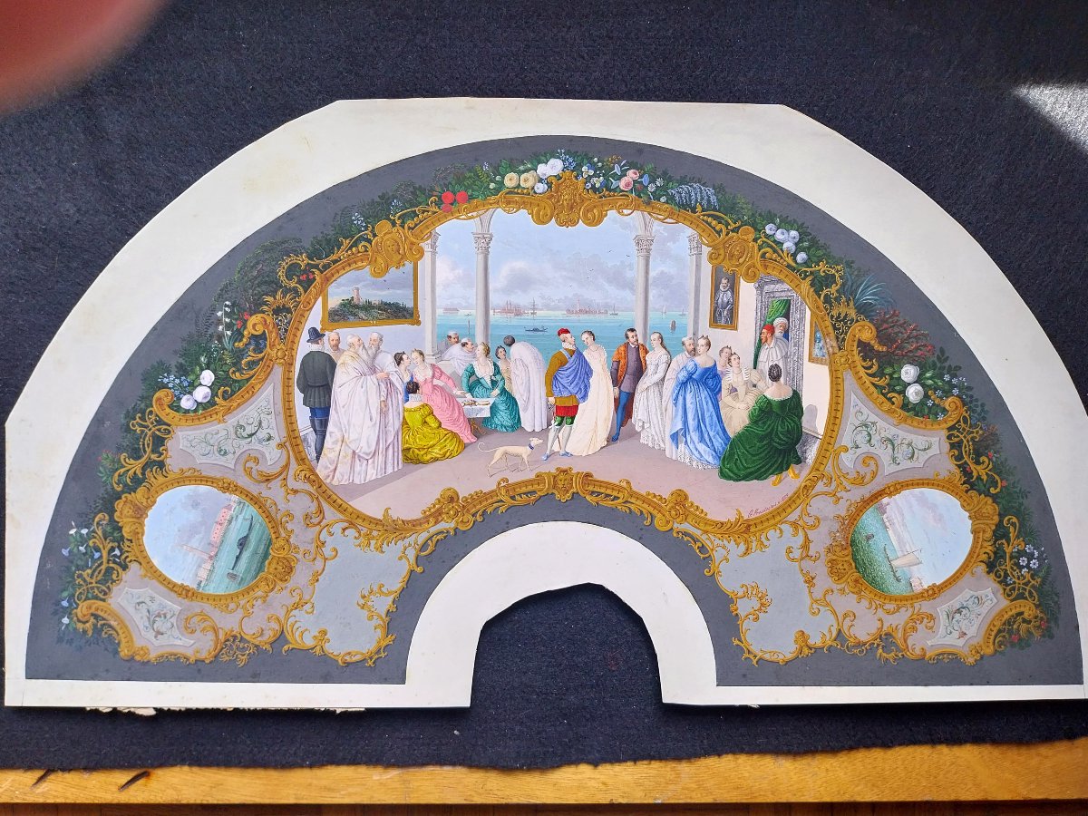Projet d'éventail par Giovanni Prosdocimi - Bal dans un palais à Venise