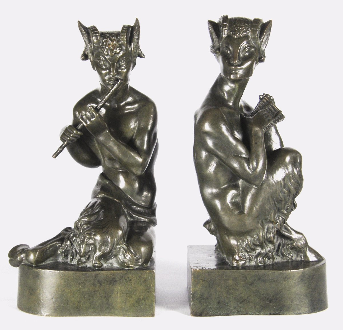 Paire De Serre-livres En Bronze Art Déco André Gilbert Circa 1925 Musiciens Faunes-photo-2