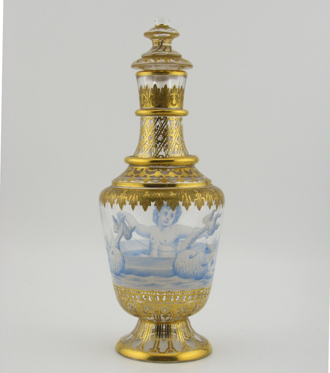 19th Century Lobmeyr Enameled And Gilded Glass Perfume Bottle-photo-3