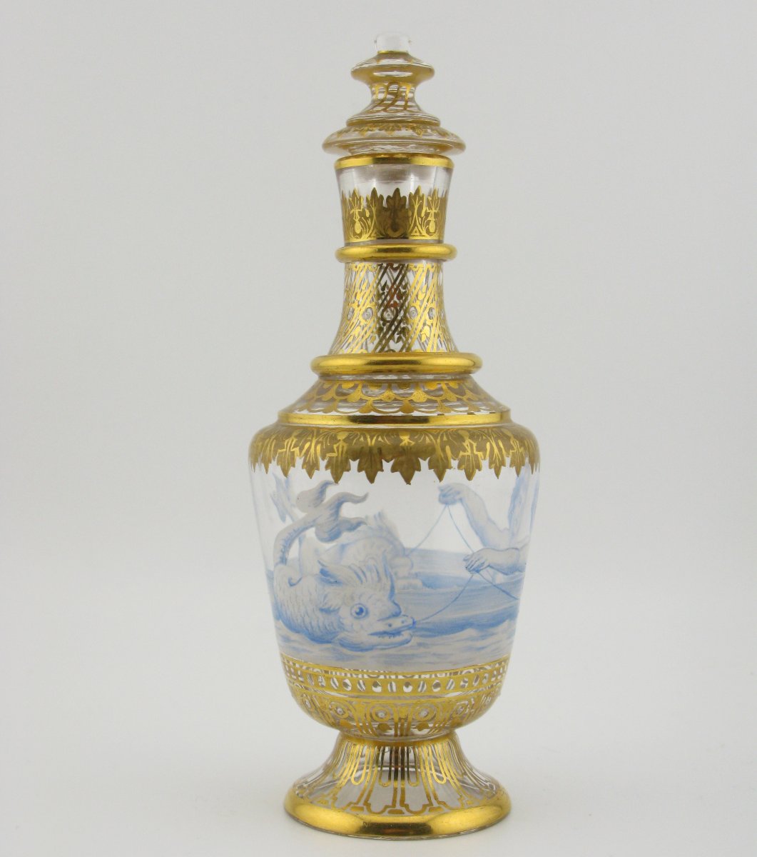 19th Century Lobmeyr Enameled And Gilded Glass Perfume Bottle-photo-4