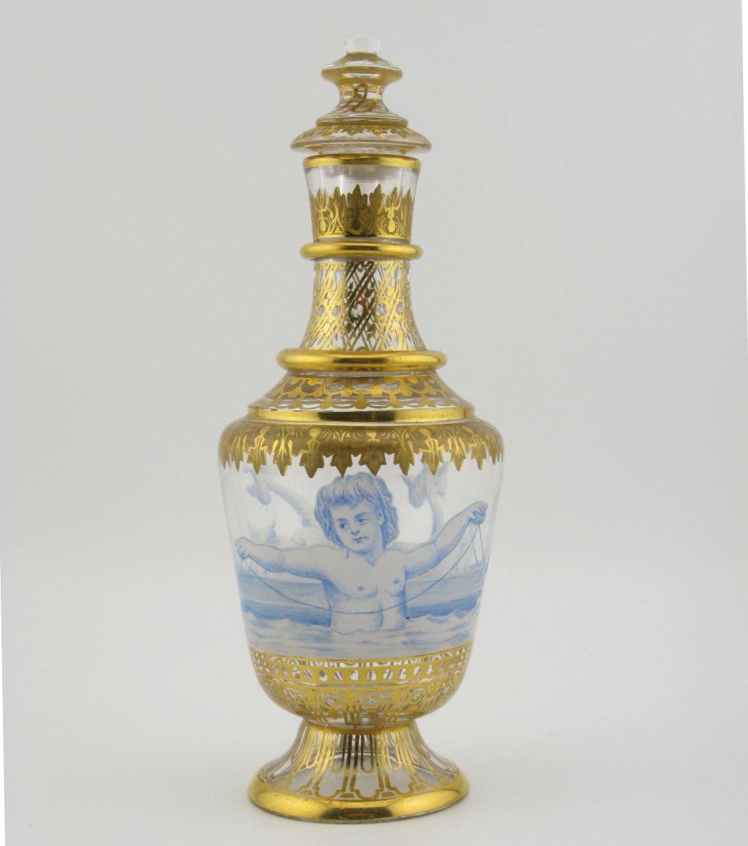 19th Century Lobmeyr Enameled And Gilded Glass Perfume Bottle-photo-2