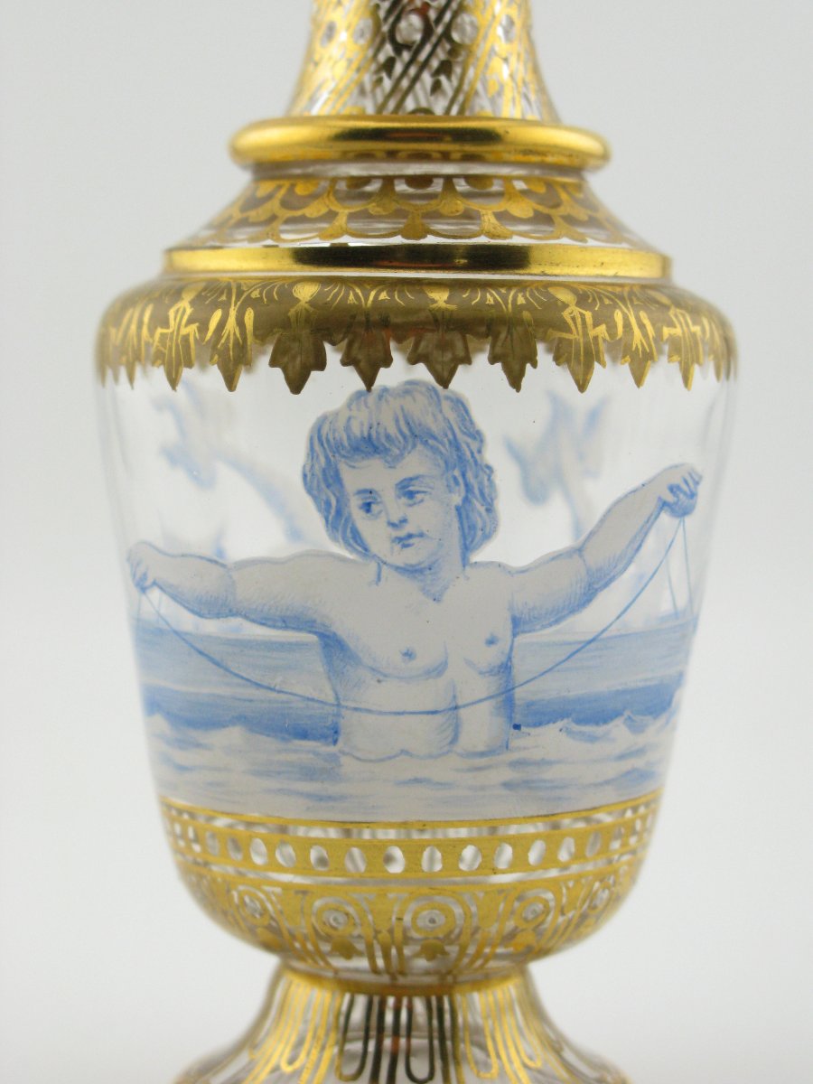 19th Century Lobmeyr Enameled And Gilded Glass Perfume Bottle-photo-3