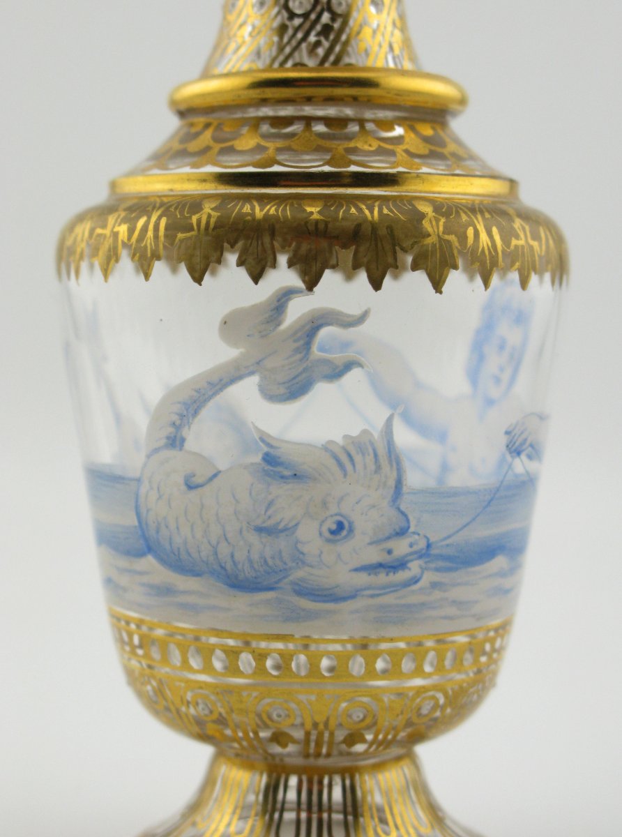 19th Century Lobmeyr Enameled And Gilded Glass Perfume Bottle-photo-5