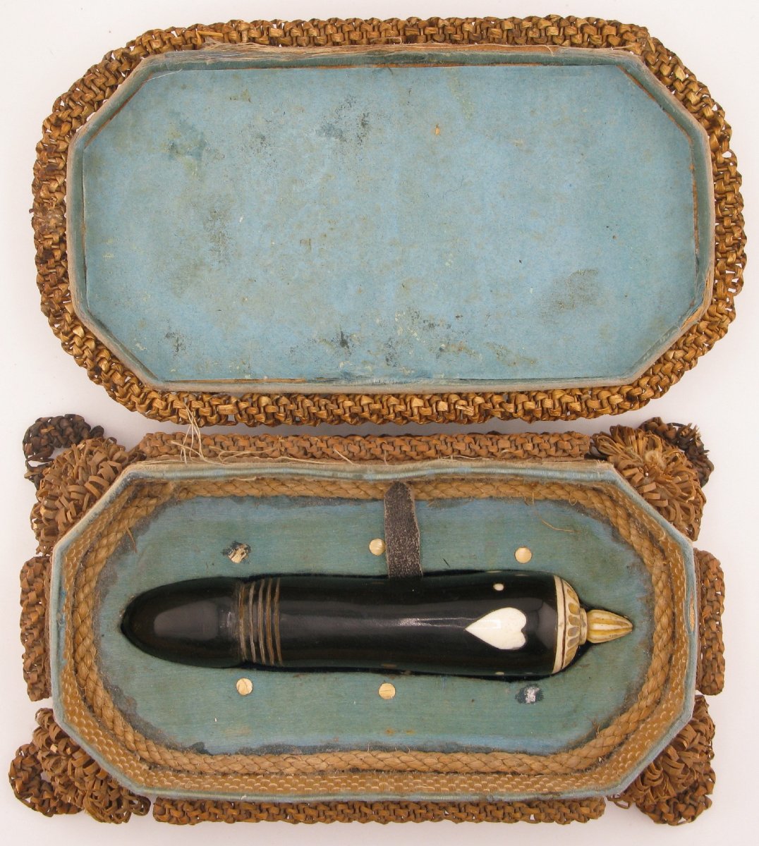Bouteille de parfum érotique en corne de prisonnier de guerre Napoléonien, coffret en paille-photo-4