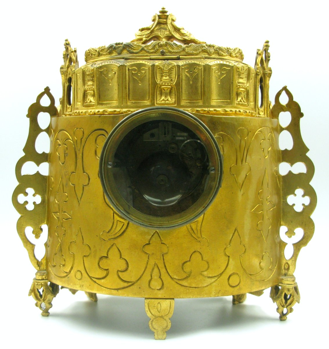 Pendule/coffret à bijoux en bronze doré de style médiéval-romantique français du XIXe siècle-photo-3