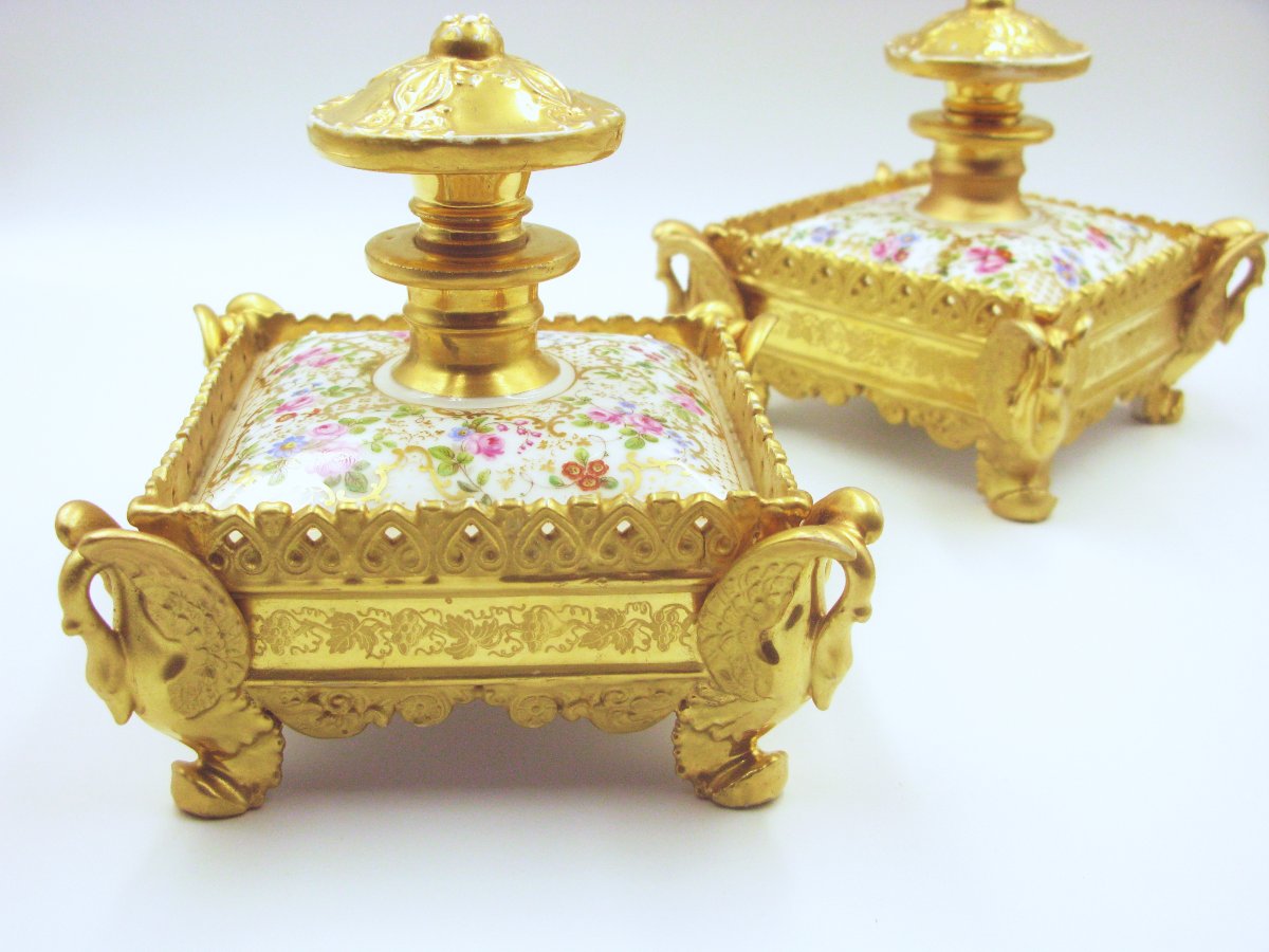 Pair Of 19th Century Porcelain Perfume Bottles By Jacob Petit Paris-photo-1